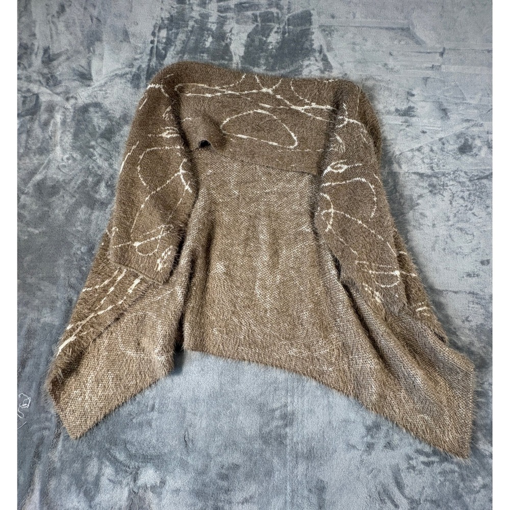 OR Women Eyelash Knit Open Front Vest One Size Brown Abstract Fuzzy Sweater